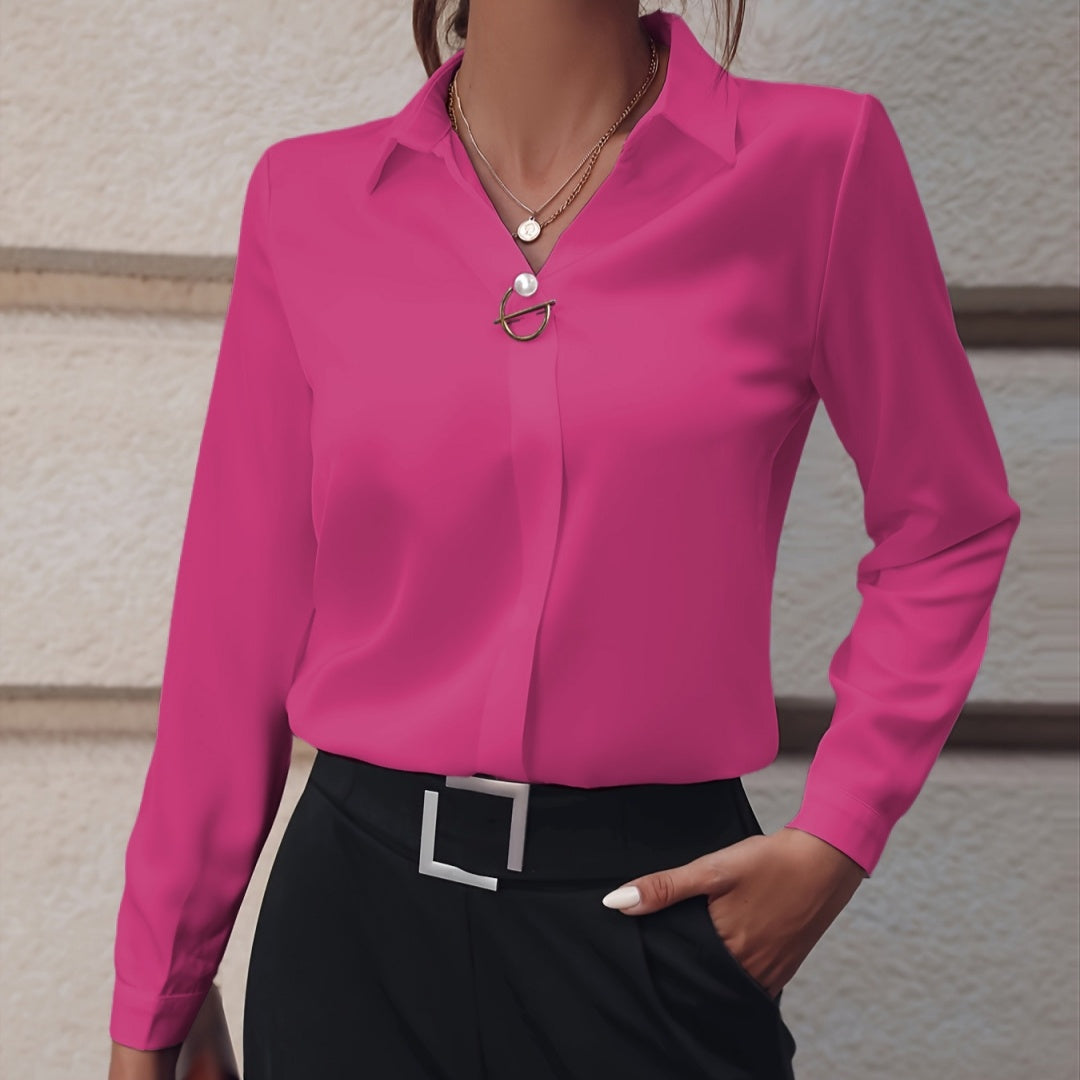 Damen Elegante Bluse mit Metall-Dekor – Business & Freizeit, Langarm, Slim Fit