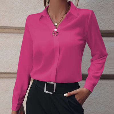 Damen Elegante Bluse mit Metall-Dekor – Business & Freizeit, Langarm, Slim Fit