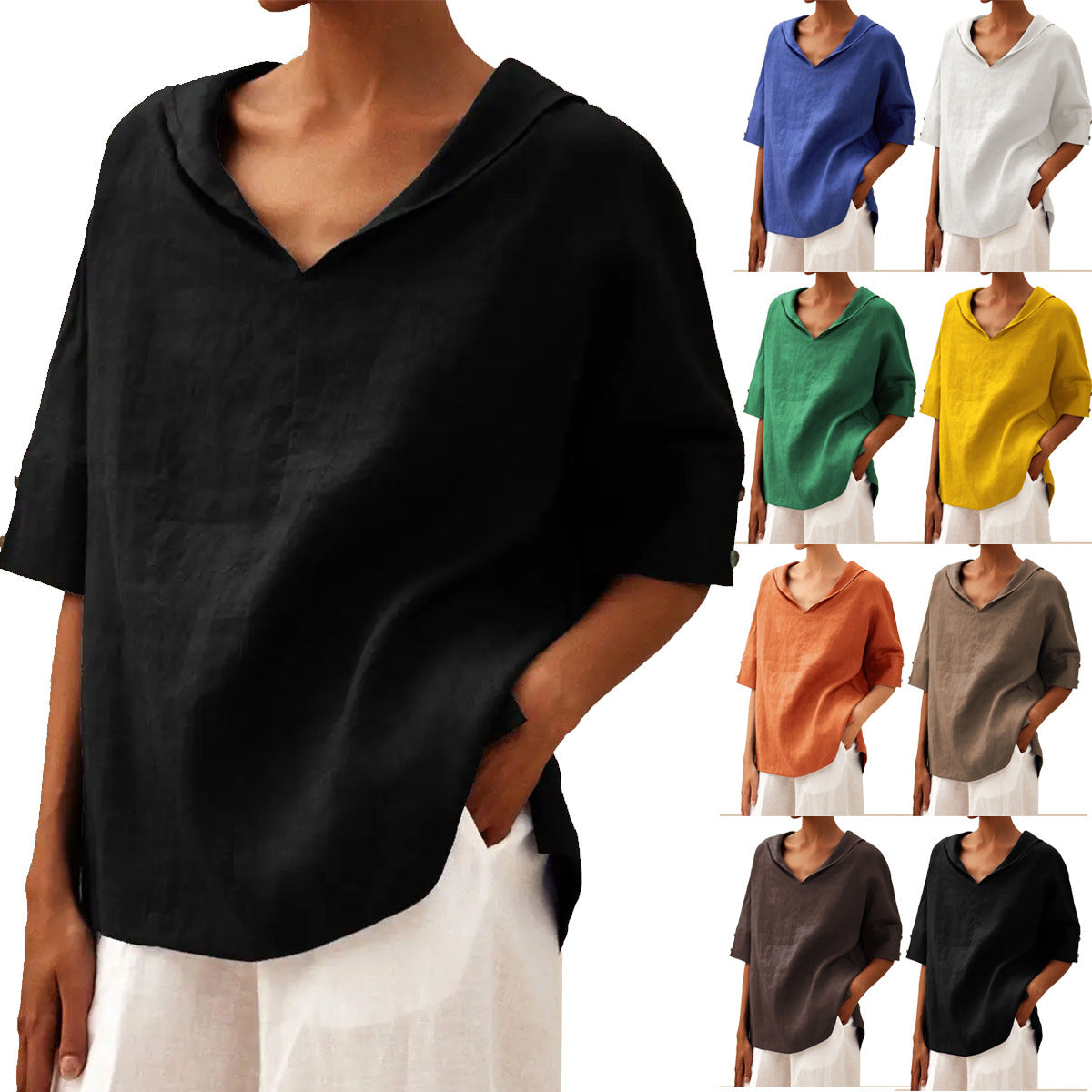 Anna – Lässiges Shirt aus Baumwolle und Leinen in Einfarbig