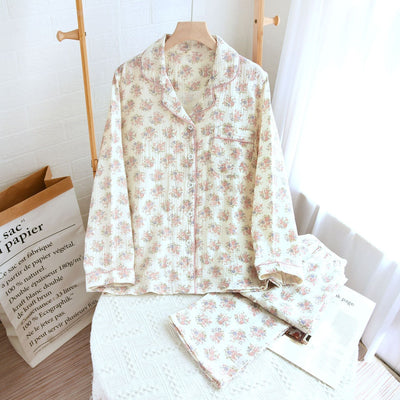 Christine – Einfaches Zweiteiliges Set aus Doppel-Layer-Garn-Crepé für Zuhause mit langen Ärmeln