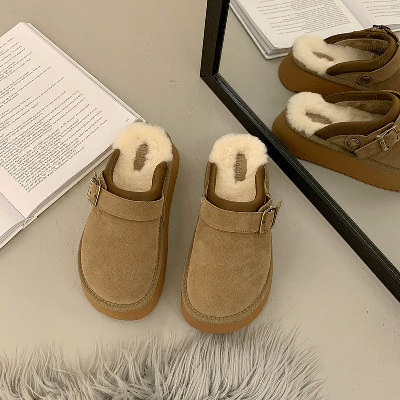 Sharon – Furry Halbschuhe mit dickem Boden und Rückenriemen