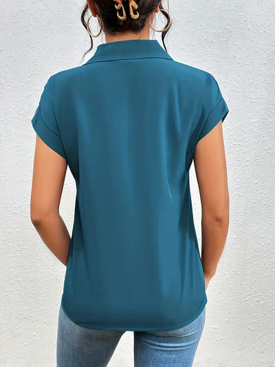 Alfano – Elegante Kurzarm Bluse Mit Reißverschluss