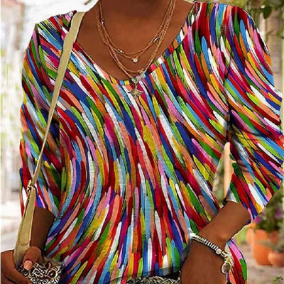 Damen Künstlerisches Retro Langarmshirt mit Abstraktem Muster – Bequemer Pullover für Freizeit & Alltag