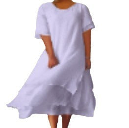 Jacqueline – Modisches lässiges zweilagiges kurzes Kleid mit Rundhalsausschnitt