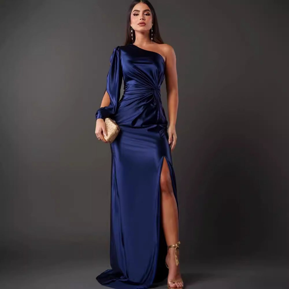 Clara – Einseitiges, geteiltes Kleid mit langen Ärmeln für Damen