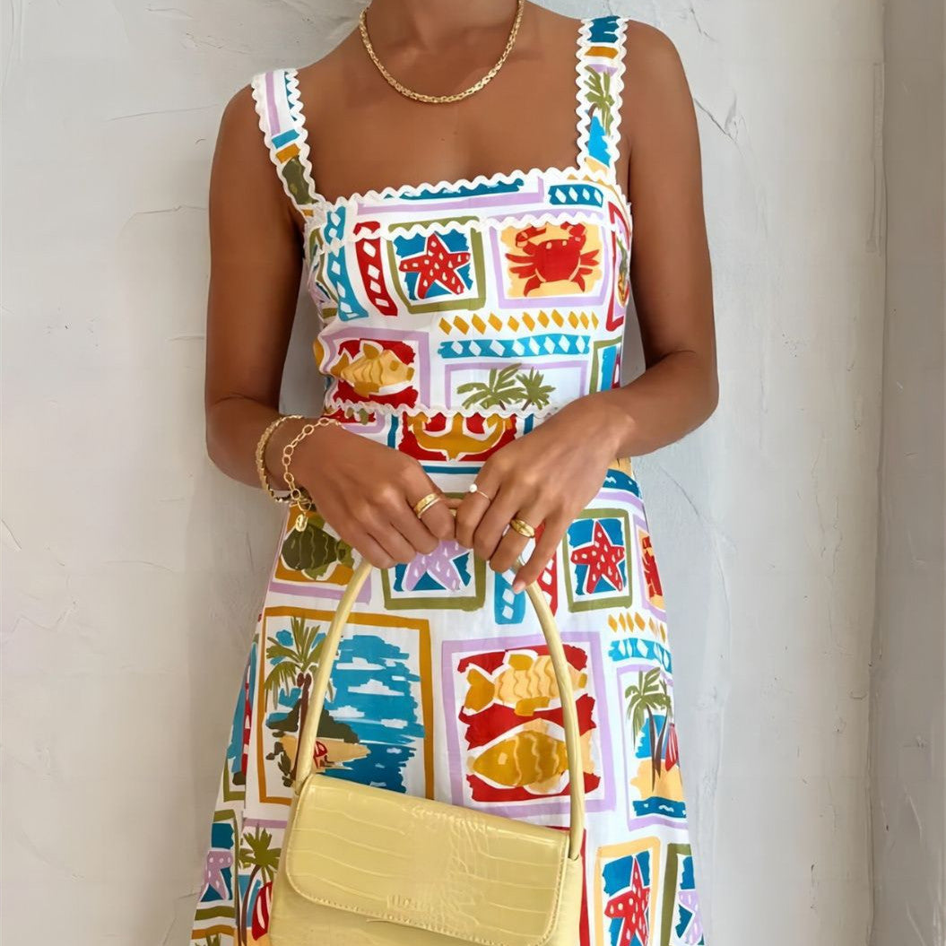 Janet – Mode Graffiti Träger Röhrenkleid