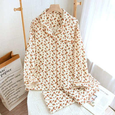 Christine – Einfaches Zweiteiliges Set aus Doppel-Layer-Garn-Crepé für Zuhause mit langen Ärmeln