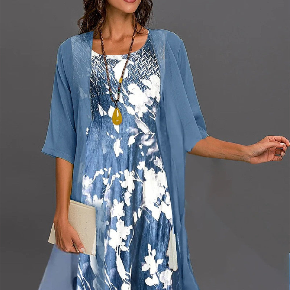 Damen Zweiteiliges Chiffonkleid im eleganten Boho-Stil für Freizeit und besondere Anlässe