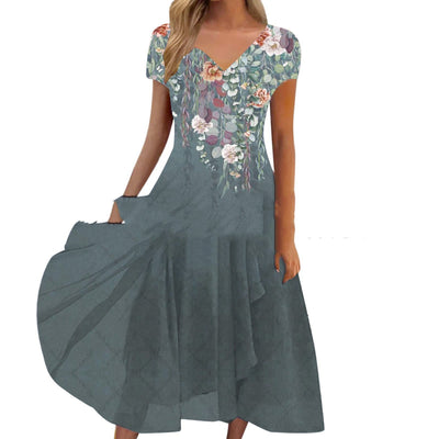 Damen Chiffon A-Linienkleid mit Blumenmuster und V-Ausschnitt – Elegantes Sommerkleid für besondere Anlässe