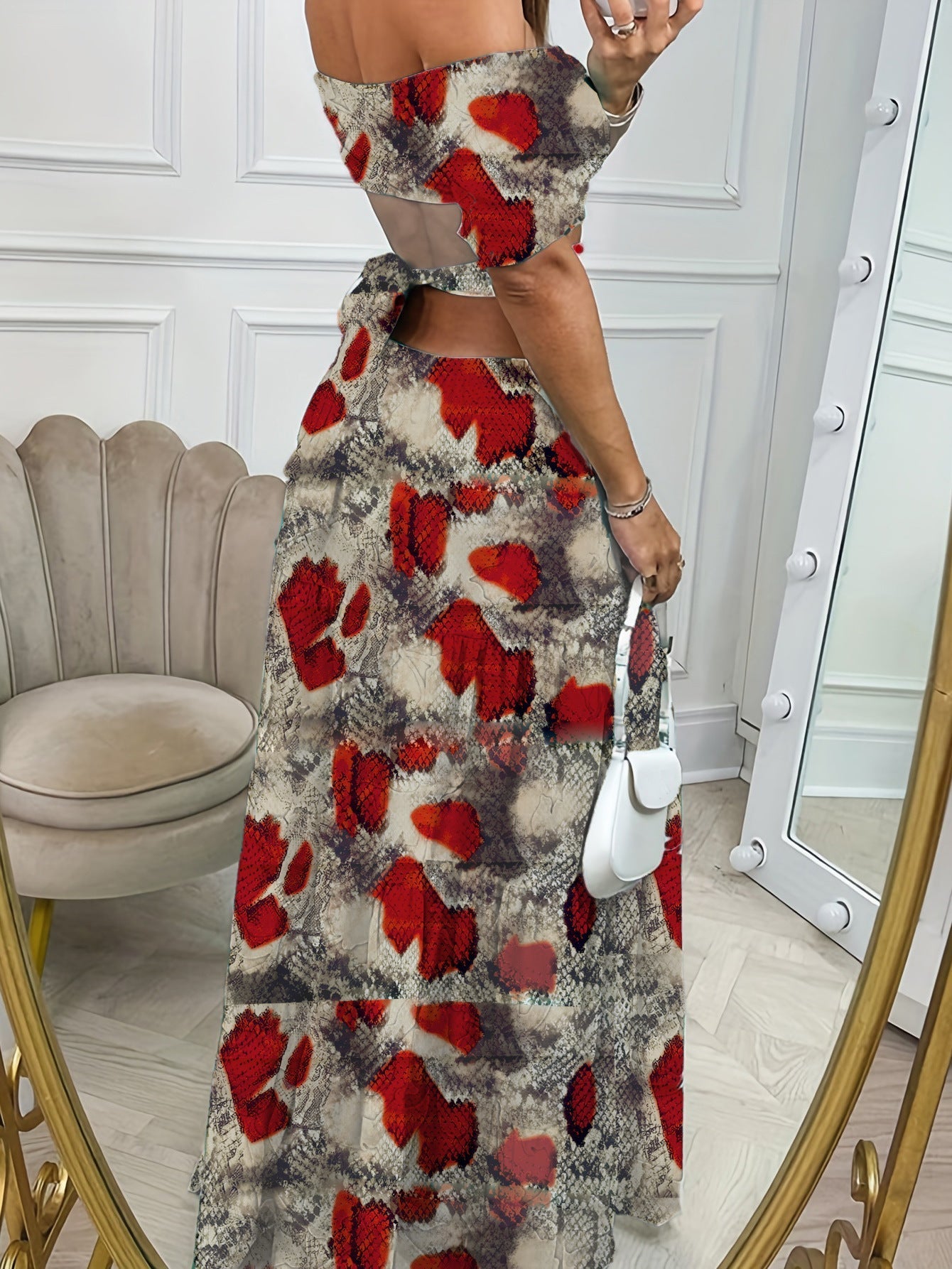 Ruth – Kurzärmeliges Maxikleid mit Hohlem Taillendesign für den Sommer