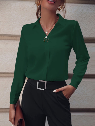 Damen Elegante Bluse mit Metall-Dekor – Business & Freizeit, Langarm, Slim Fit