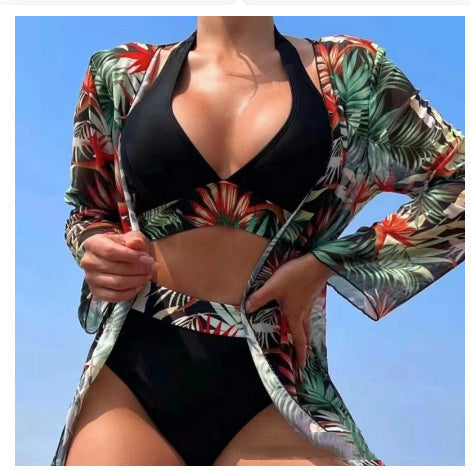 Jane – Dreiteiliges gedrucktes Badeanzug-Set mit Mesh