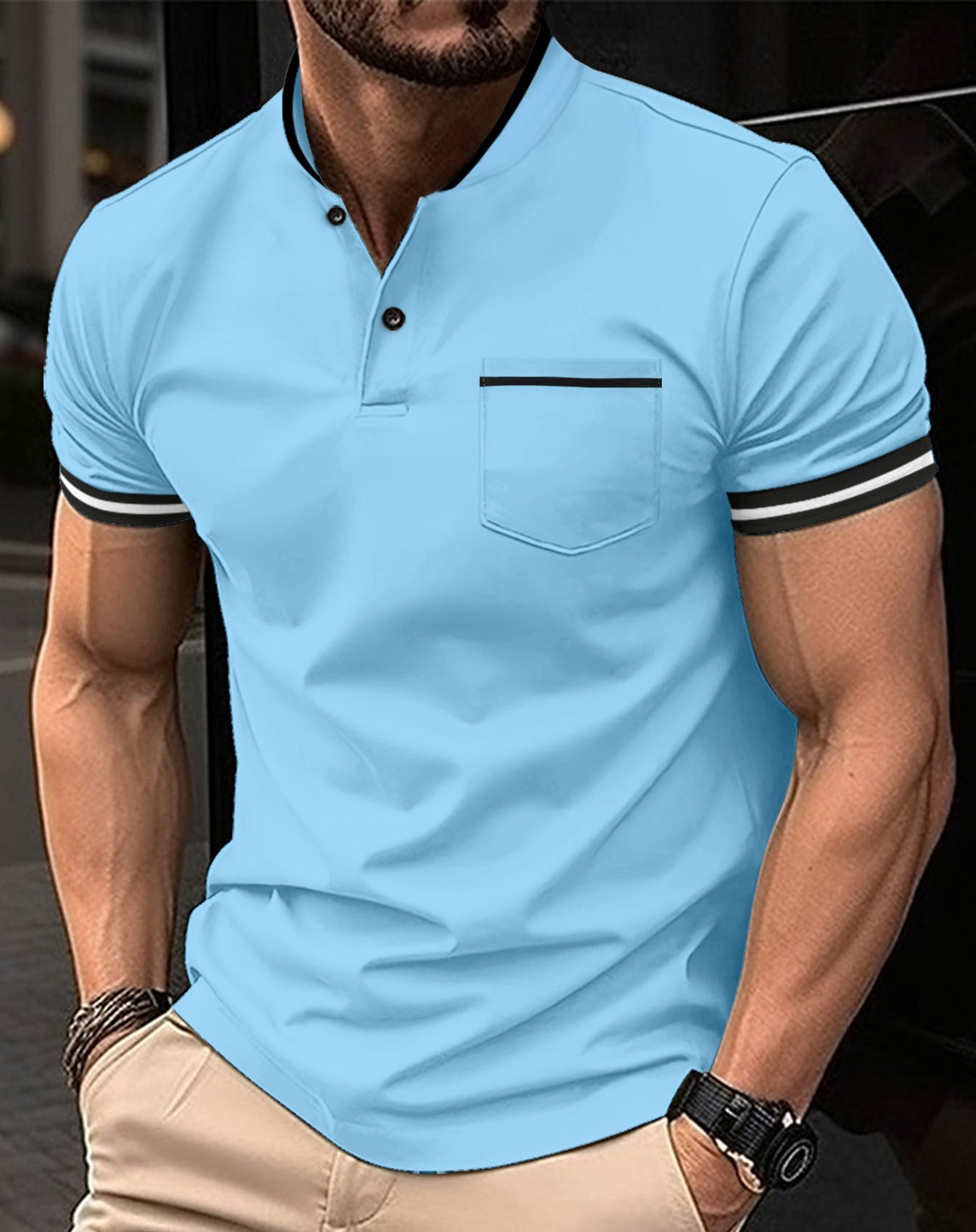 Teodor - Herren Blaues Baumwoll Poloshirt Bequem