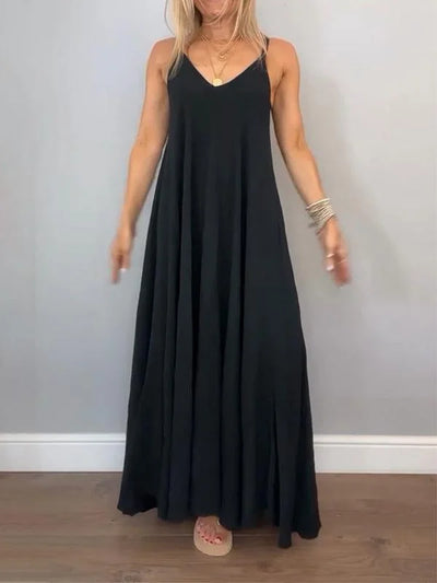 Jolanta – Stilvoll Baumwolle Und Leinen V Ausschnitt Kleid