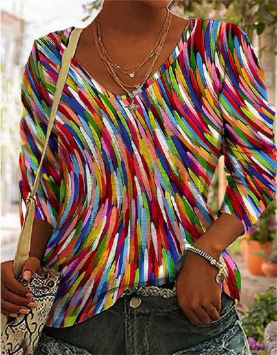 Damen Künstlerisches Retro Langarmshirt mit Abstraktem Muster – Bequemer Pullover für Freizeit & Alltag