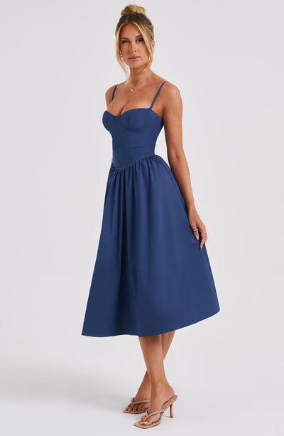 Marineblaues Daisey Midi-Kleid