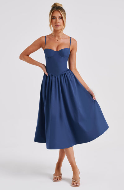 Marineblaues Daisey Midi-Kleid