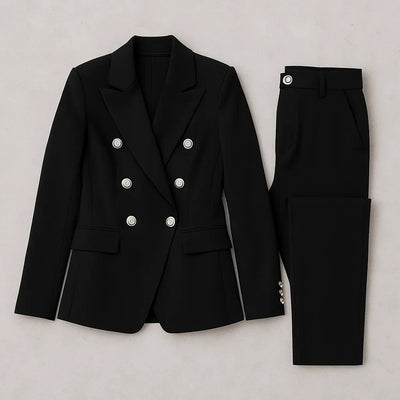 Damen Anzug Set Zweireihig Slim Fit Blazer & Hose