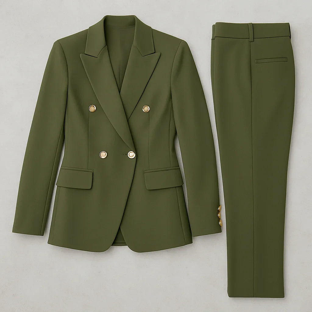 Damen Anzug Set Zweireihig Slim Fit Blazer & Hose