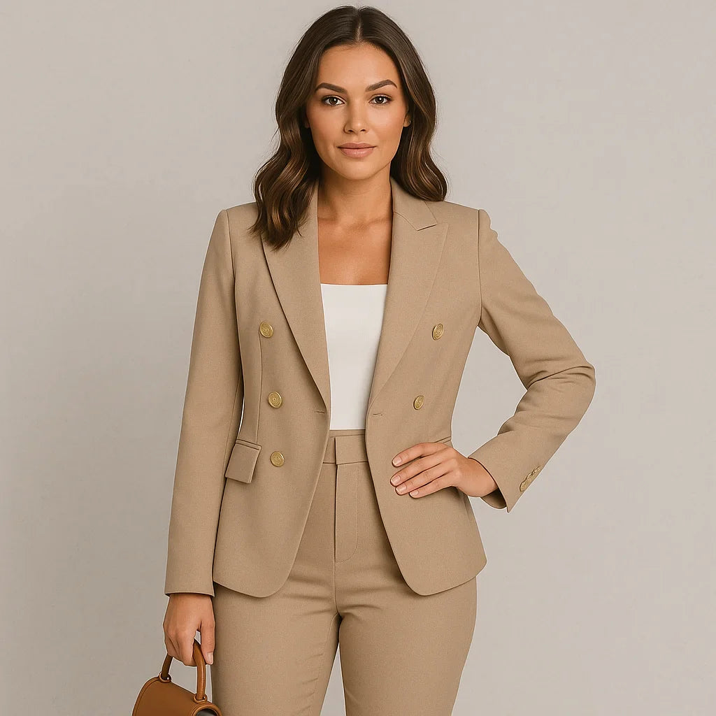 Damen Anzug Set Zweireihig Slim Fit Blazer & Hose