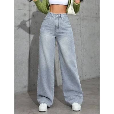 Damen Baggy Jeans mit Hohem Bund und Weitem Bein