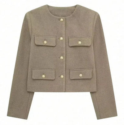 Damen Kurzjacke mit Knopfdetails und geradem Schnitt