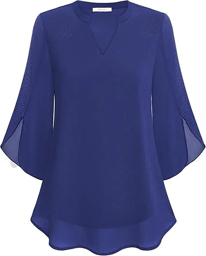 Damen Bluse mit V-Ausschnitt und Flatterärmeln