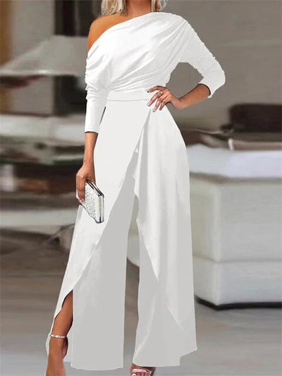 Damen Ein-Schulter Jumpsuit mit Weitem Bein und Schlitz