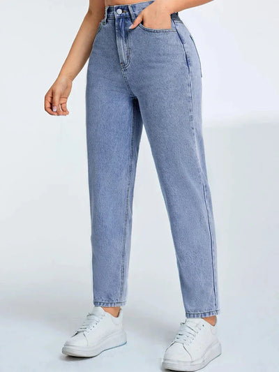 Damen High-Waist Mom Jeans in Hellblau