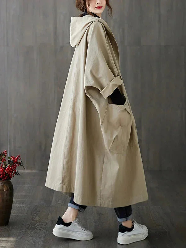 Damen Kapuzen Trenchcoat mit großen Taschen