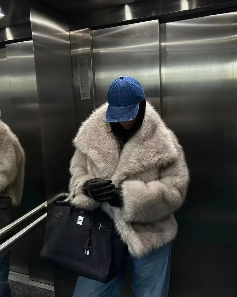 Damen kunstfelljacke mit Langen Ärmeln und Offener Front