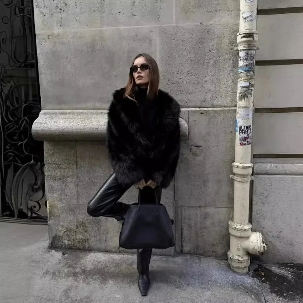 Damen kunstfelljacke mit Langen Ärmeln und Offener Front