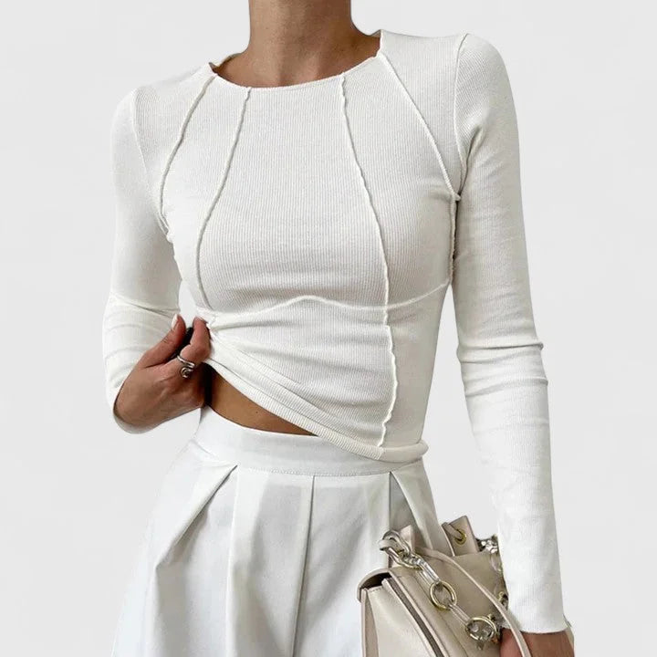 Langärmeliges Strickoberteil für Damen mit Rippmuster