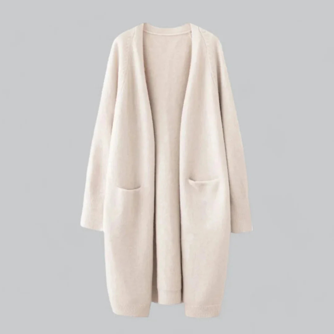 Damen Langer Offener Strickjacke mit Taschen