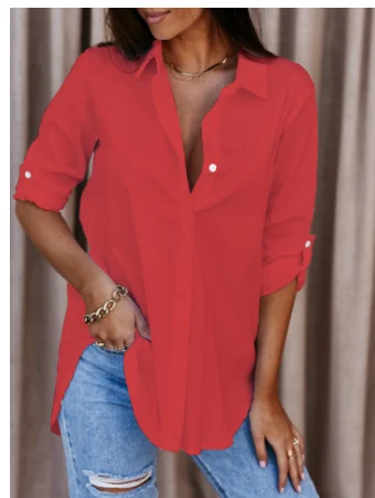 Damen Locker Geschnittene Bluse mit Langarm und Kragen