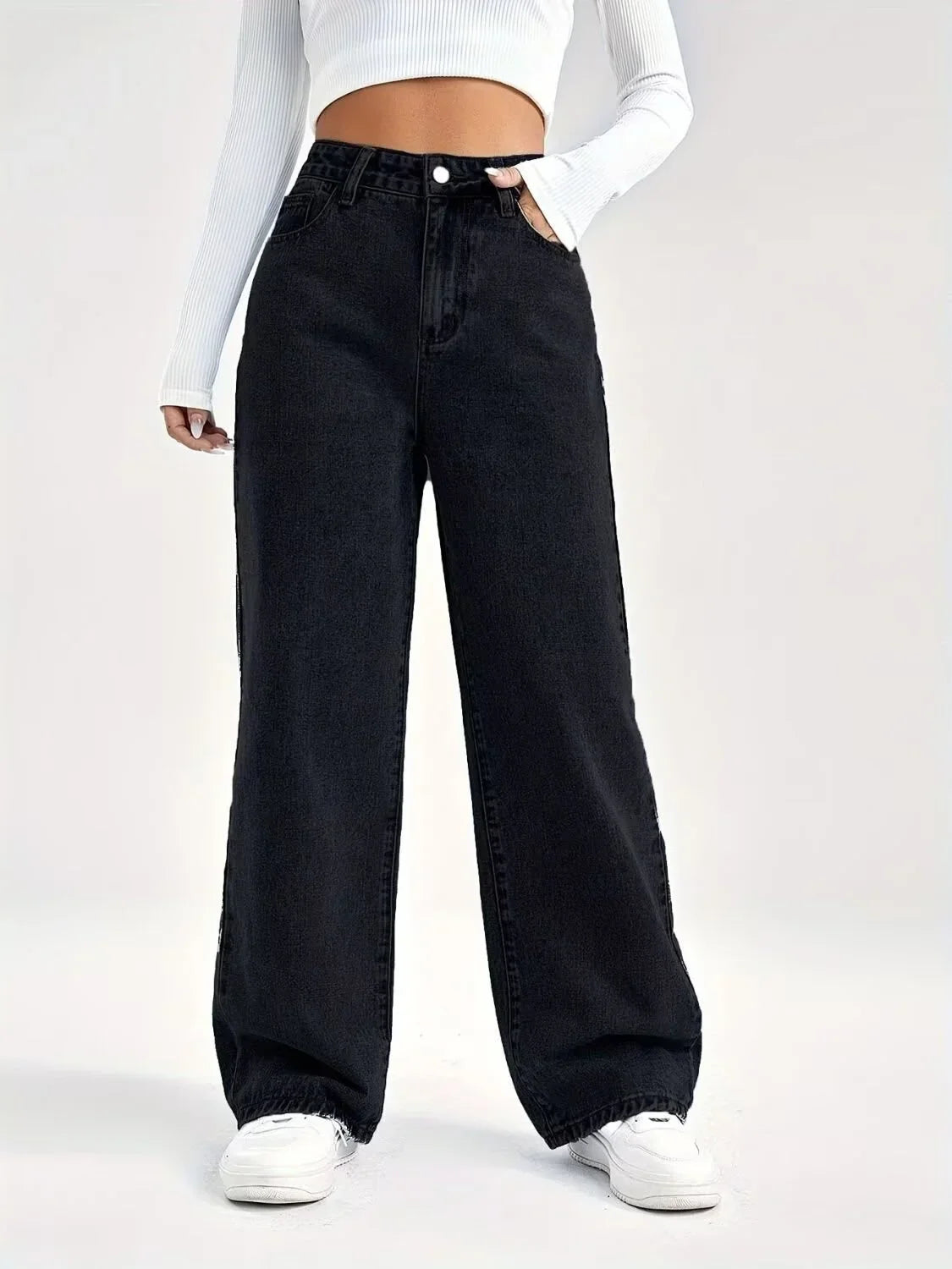 Damen Wide Leg Jeans mit Hohem Bund