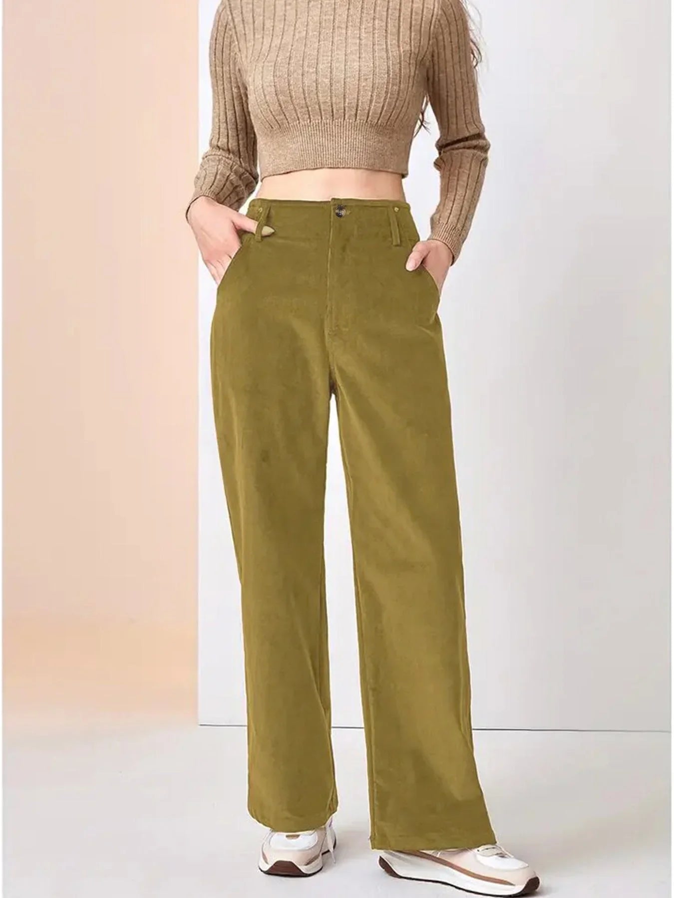 Damen Lässige Cordhose mit weitem Bein