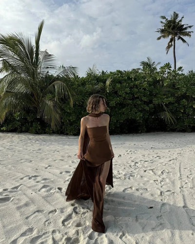 Damen Maxikleid mit asymmetrischen Schichten und geradem Schnitt