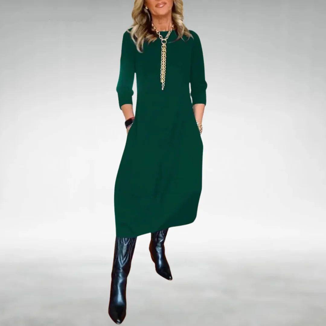 Damen Midikleid mit Dreiviertelärmeln und Taschen