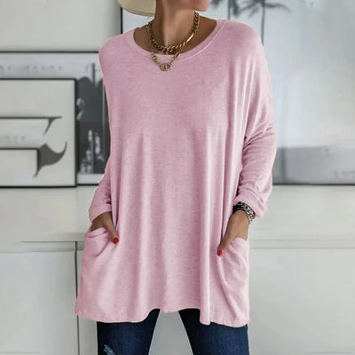 Damen Oversize Pullover mit Rundhalsausschnitt und Taschen