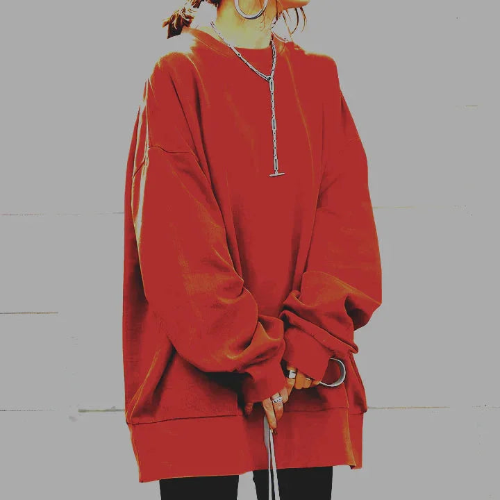 Damen Oversized Pullover mit Rundhalsausschnitt und langen Ärmeln