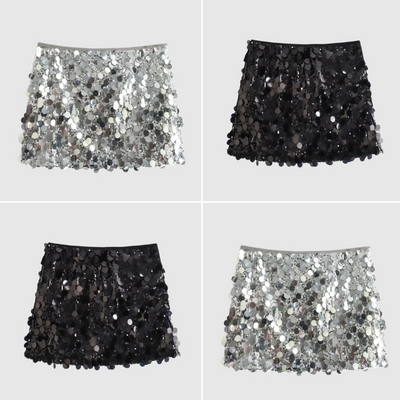 Dulcie | Damen Pailletten Rock Schwarz | Kurz