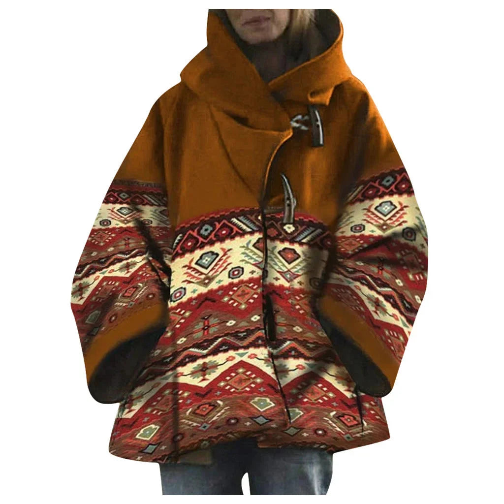 Damen Poncho Mantel mit Kapuze im Ethno-Stil