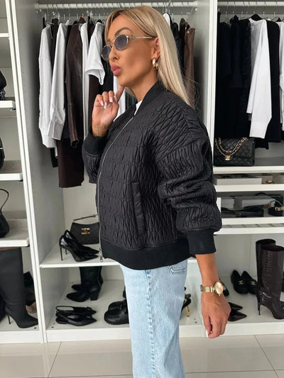 Gesteppte Bomberjacke für Damen mit Reißverschluss und gerippten Bündchen