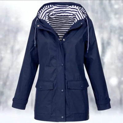 Damen Regenjacke mit Kapuze und Streifenfutter