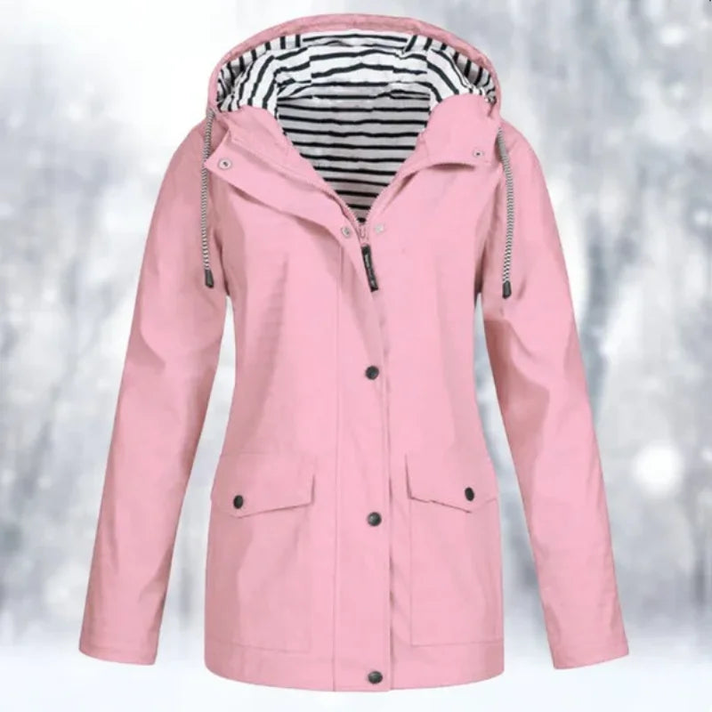 Damen Regenjacke mit Kapuze und Streifenfutter