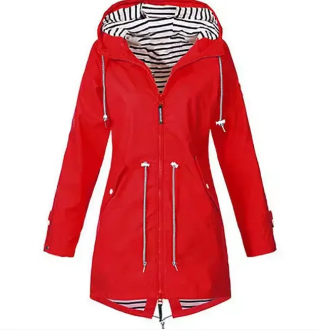 Damen Regenjacke mit Kapuze und verstellbarem Taillenzug
