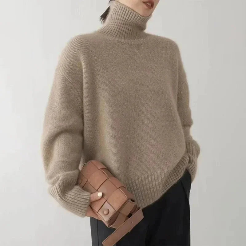 Oversize Damen Rollkragenpullover mit überschnittenen Schultern