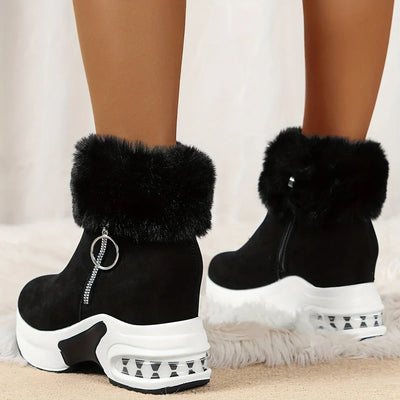 Damen Winter Sneakers mit seitlichem Reißverschluss und Plüschfutter