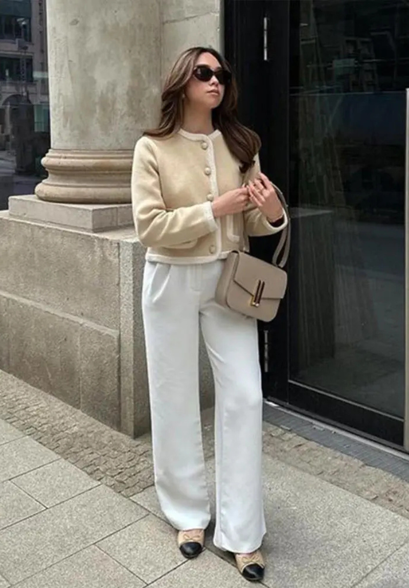 Oksana | Damen Strickjacke Kurz | Beige